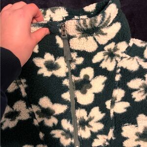 Floral Pattern Teddy Jacket - Green and Cream